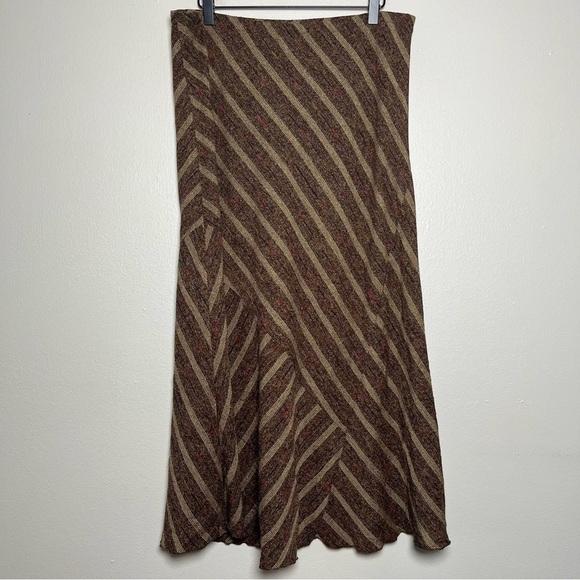 VTG 90s Women Midi Skirt Large Brown Academia Pull On Chevron Stripe A-Line - Picture 1 of 6